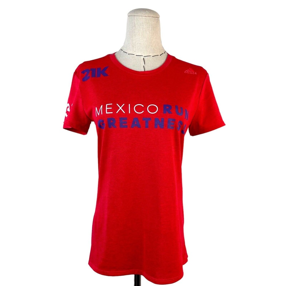 Adidas 21K Mexico Run Greatness TShirt Red‎ Climalite Short Sleeve Athletic S